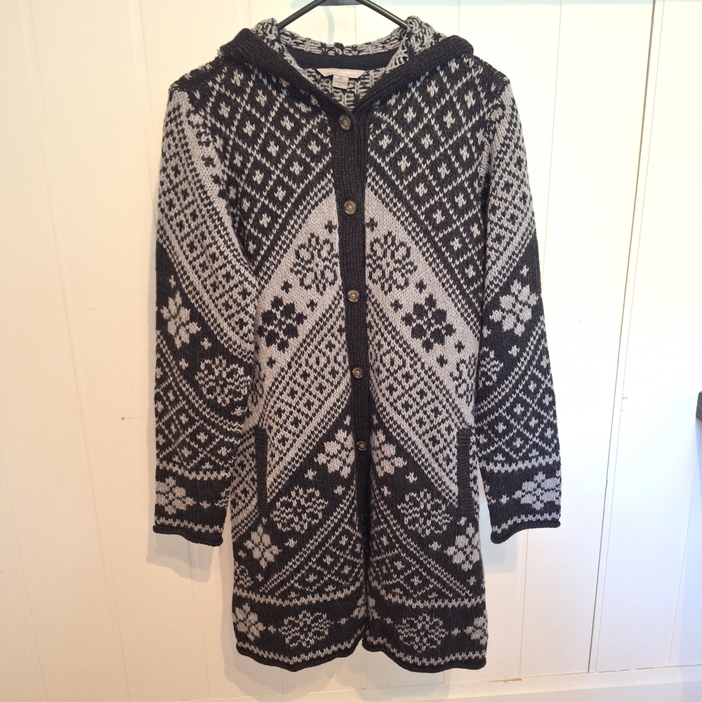 Royal Robbins Black Gray Knit Cardigan ALPACA Blend Size M Very Good Condition